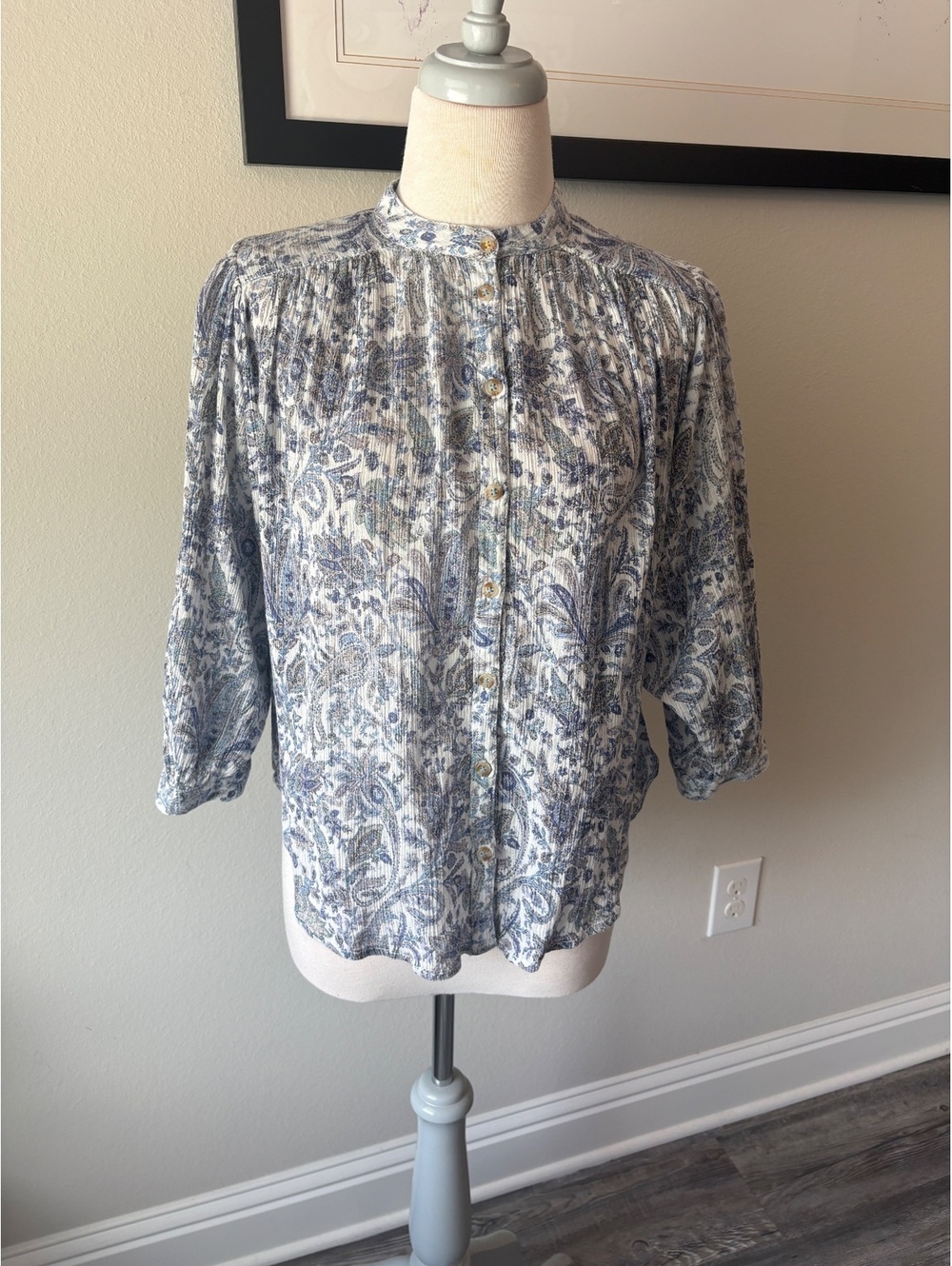 Pilcro by Anthropologie Blue & Navy Paisley Dolman Blouse – Size XS